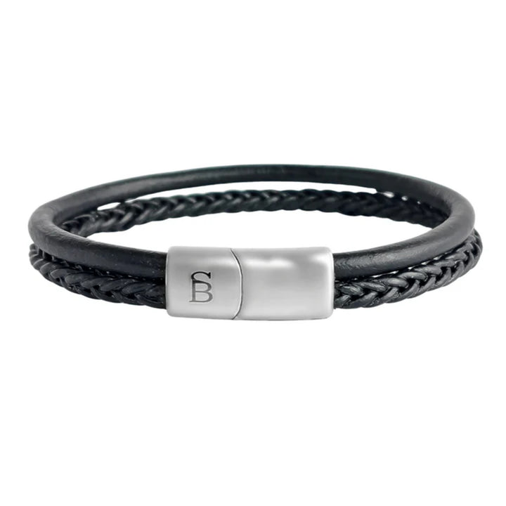 Denby-Black-double-stack-braided-leather-bracelet-LBD005