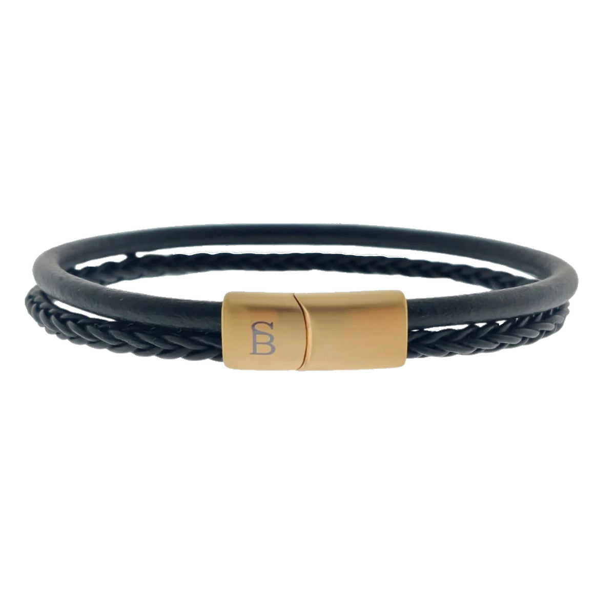Denby-Gold-Black-double-stack-braided-leather-bracelet-LBD011