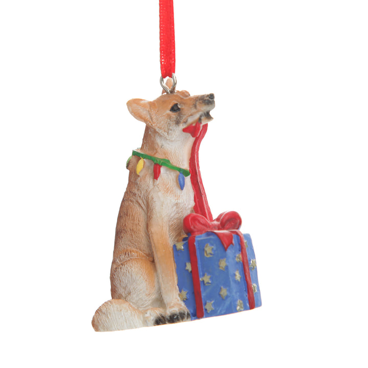 Dingo with Present Australiana Christmas Tree Decoration