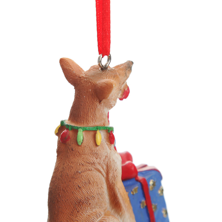 Dingo with Present Australiana Christmas Tree Decoration