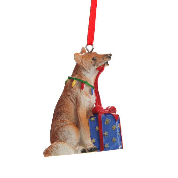 Dingo with Present Australiana Christmas Tree Decoration