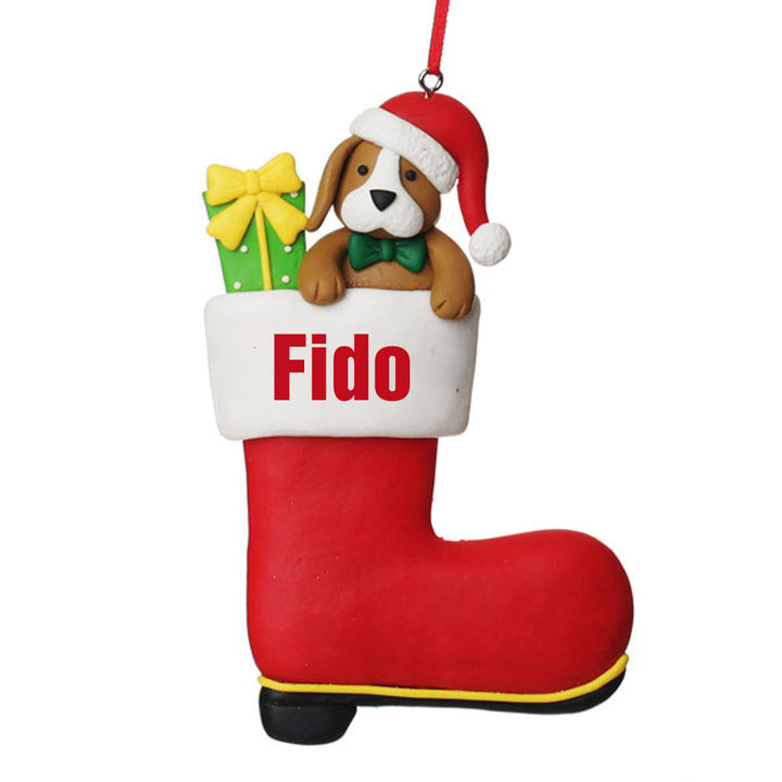 Personalised Dog in Santa Boot Christmas Decoration