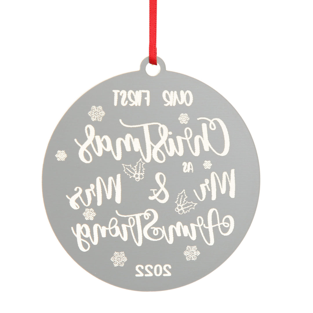 Our First Christmas as Mr and Mrs decoration, back view