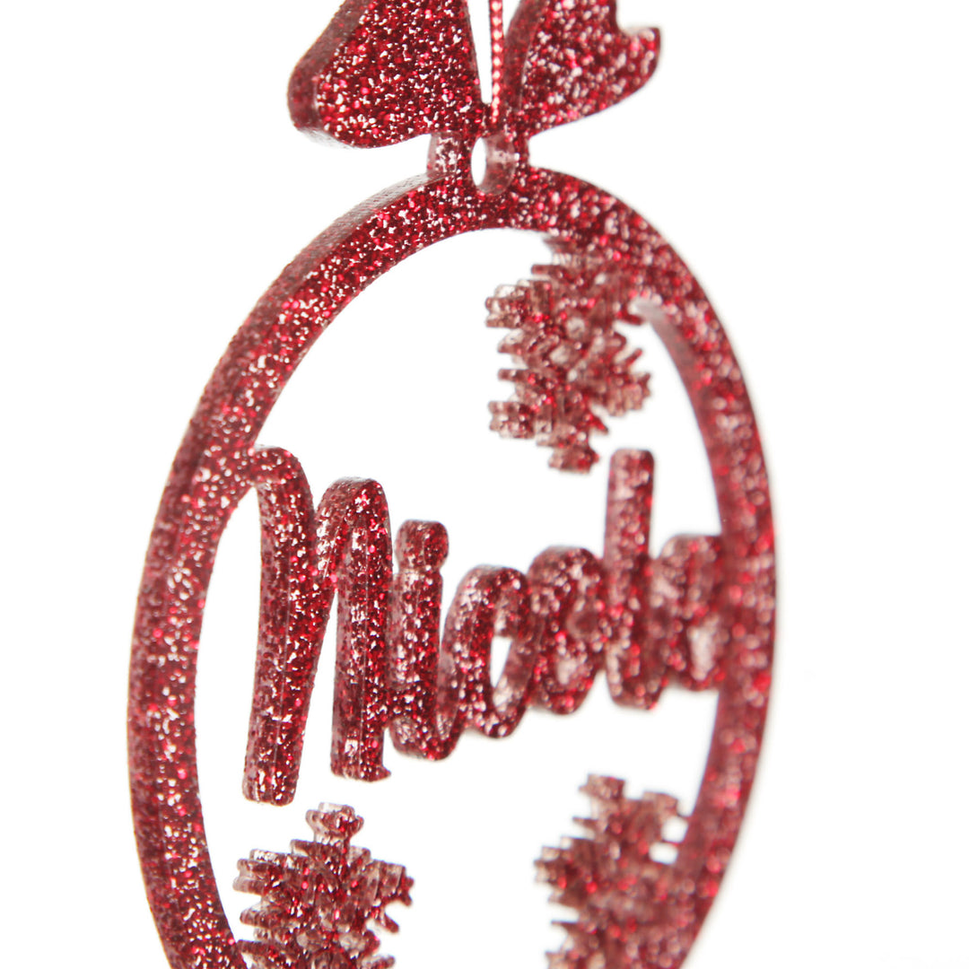 Personalised Snowflake laser cut Christmas decoration, side view