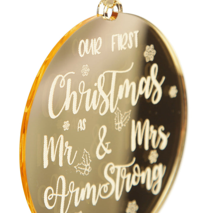 Our First Christmas as Mr and Mrs decoration, side view