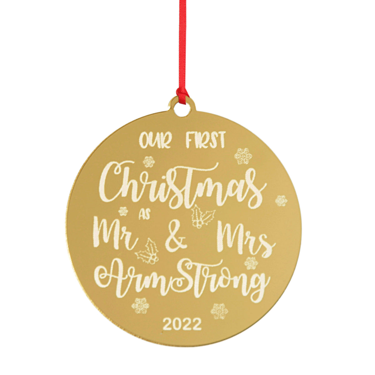 Our First Christmas as Mr and Mrs personalised decoration close-up