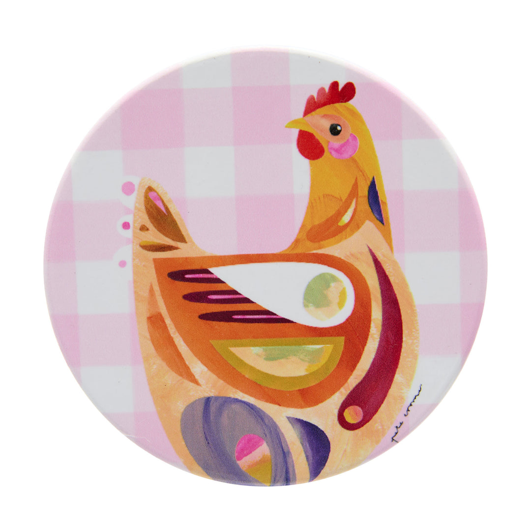 Maxwell and Williams - Pete Cromer Barn Friends - Pink Chook Ceramic Round Coaster 10cm