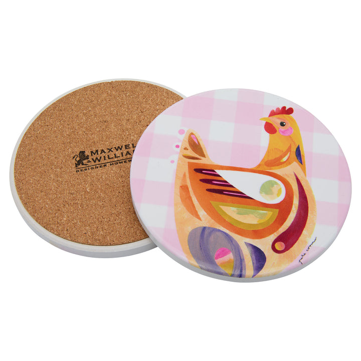 Maxwell and Williams - Pete Cromer Barn Friends - Pink Chook Ceramic Round Coaster 10cm