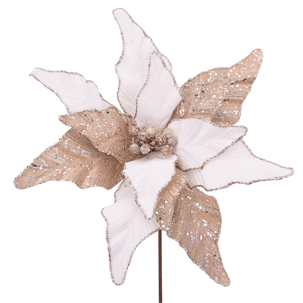 Dual Tone Deluxe Champagne and Ivory Poinsettia Flower Stem 39cm(L)