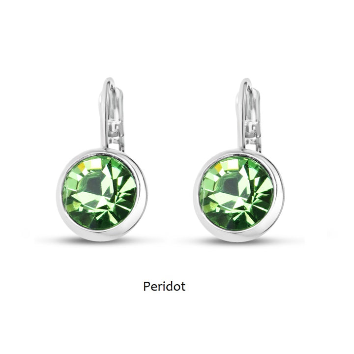 Peridot Swarovski Stone in Rhodium - French Clip Earrings