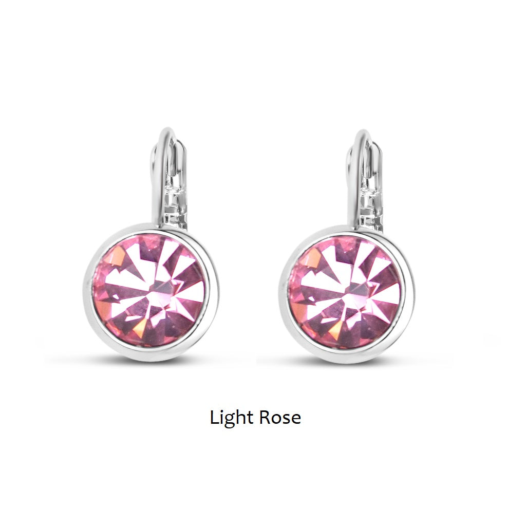 Light Rose Swarovski Stone in Rhodium - French Clip Earrings