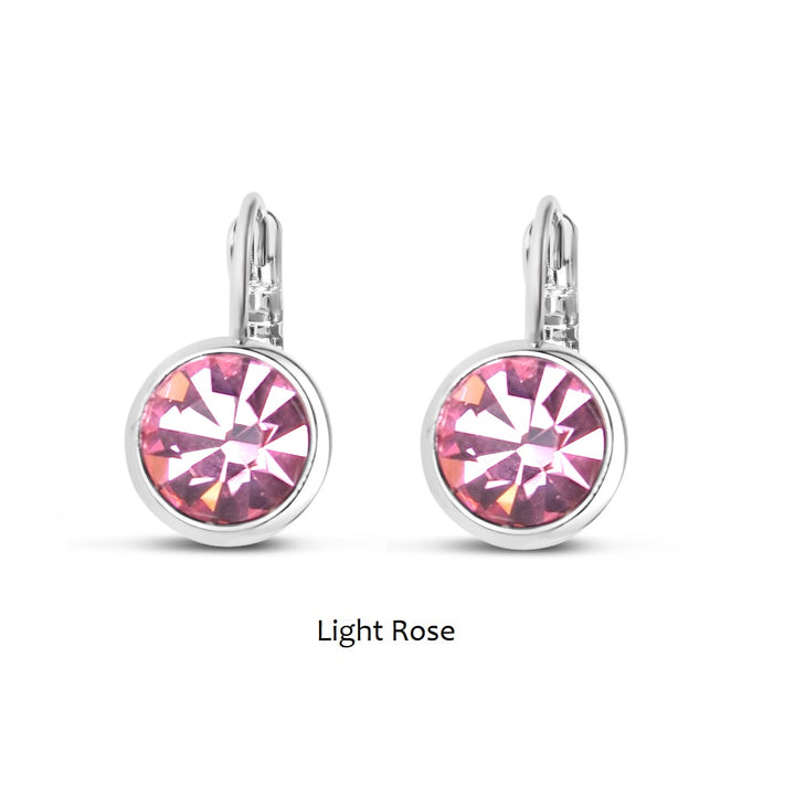 Light Rose Swarovski Stone in Rhodium - French Clip Earrings