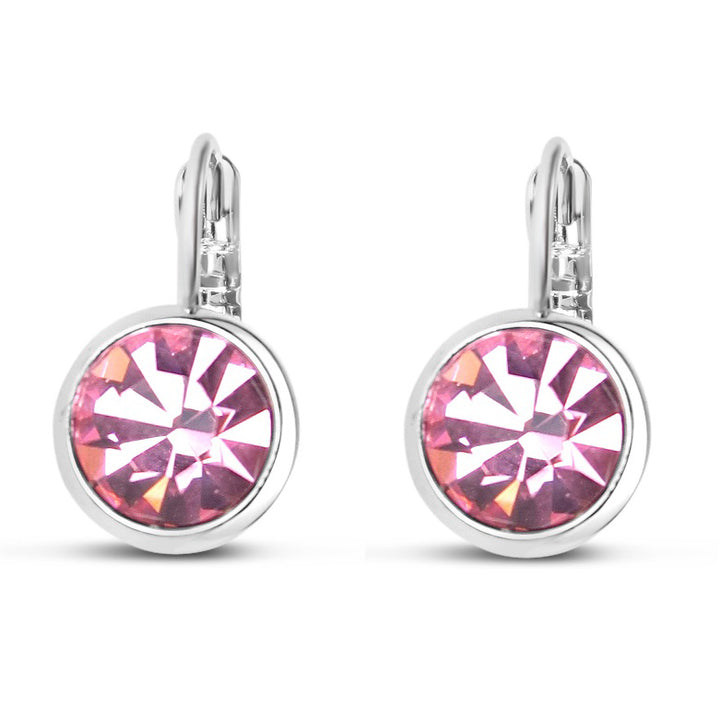 Light Rose Swarovski Stone in Rhodium - French Clip Earrings