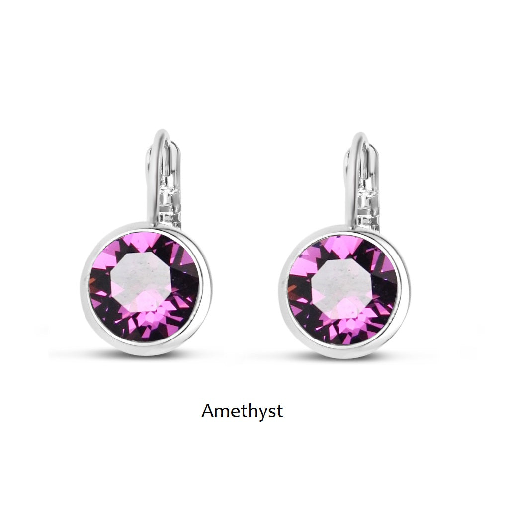 Amethyst Swarovski Stone in Rhodium French Clip Earrings