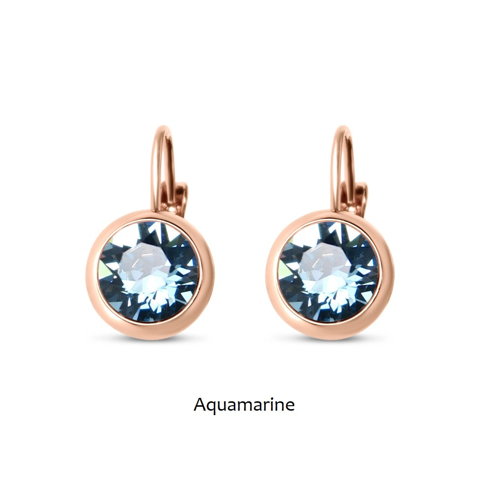 Aquamarine Swarovski Stone in Rose Gold French Clip Earrings