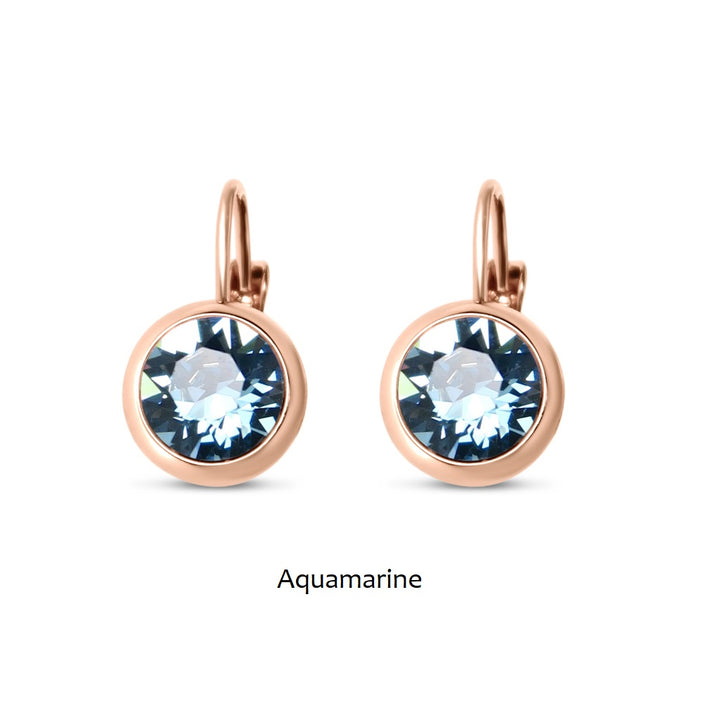 Aquamarine Swarovski Stone in Rose Gold French Clip Earrings