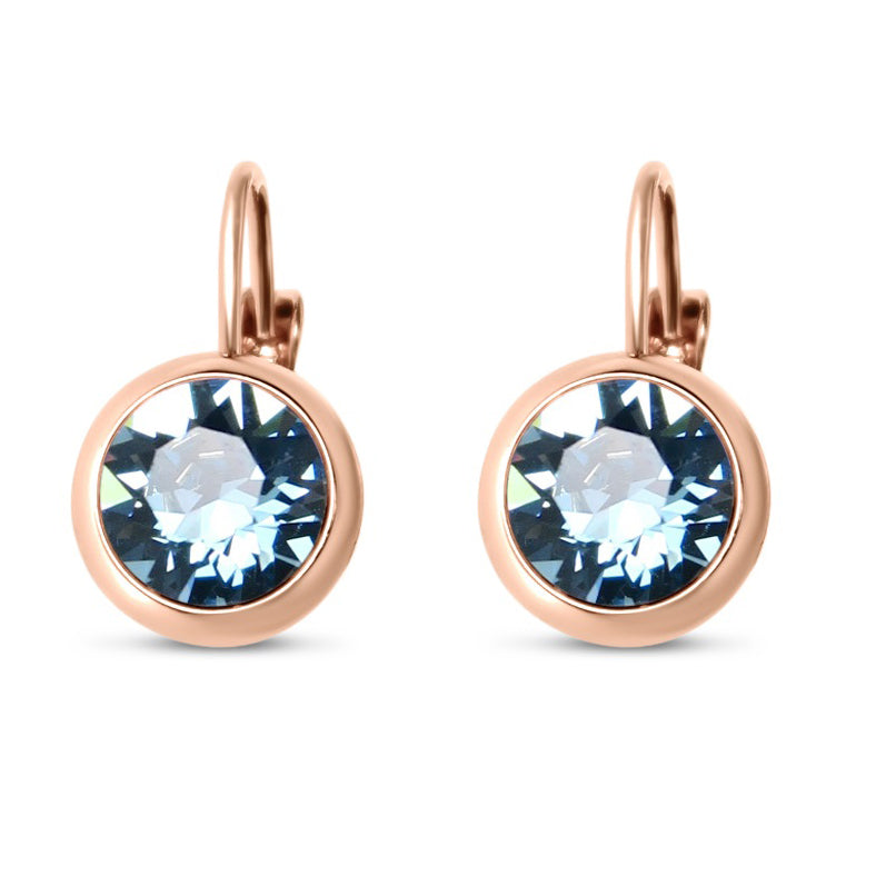 Aquamarine Swarovski Stone in Rose Gold French Clip Earrings