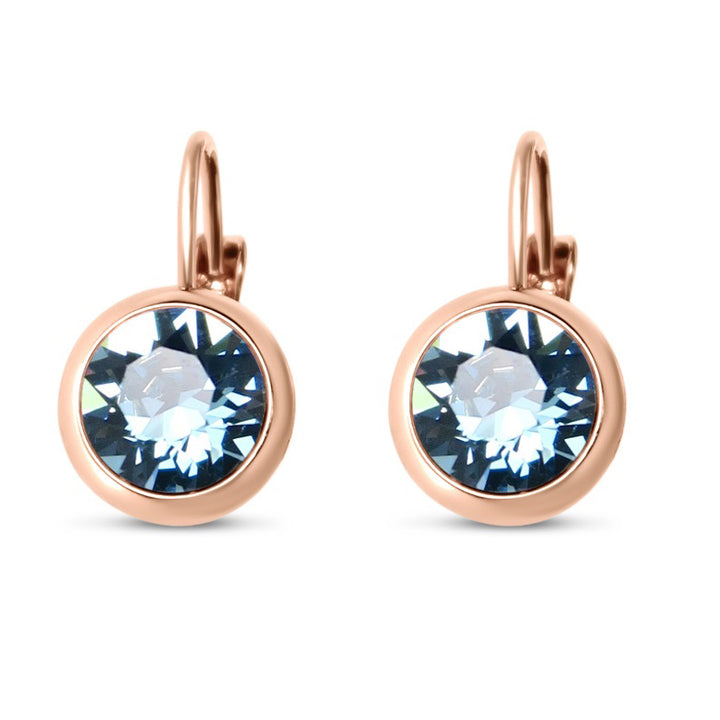 Aquamarine Swarovski Stone in Rose Gold French Clip Earrings