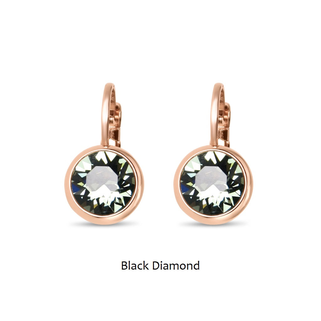 Black Diamond Swarovski Stone in Rose Gold - French Clip Earrings
