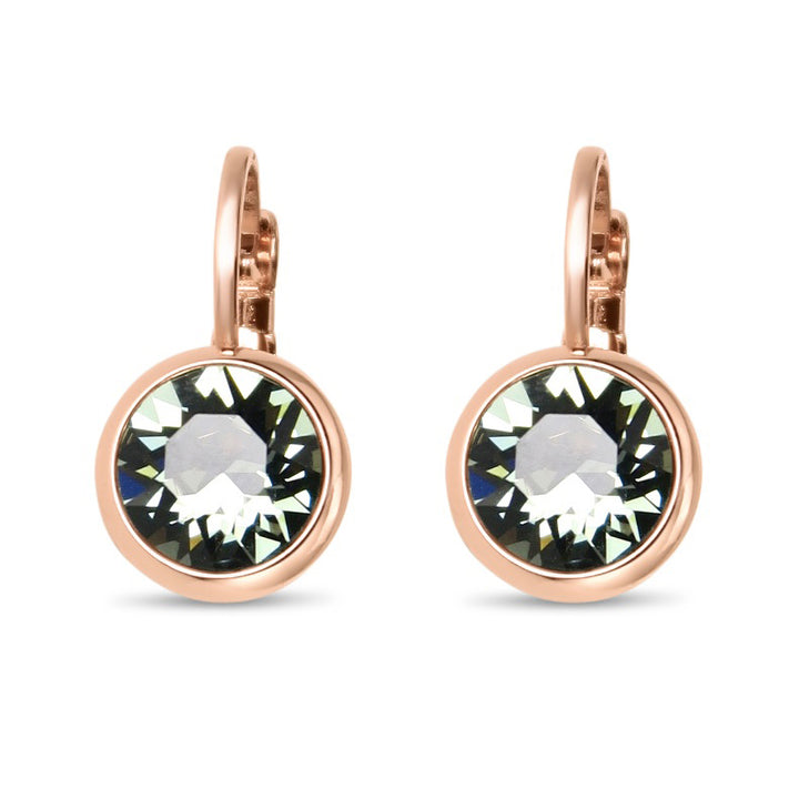 Black Diamond Swarovski Stone in Rose Gold - French Clip Earrings