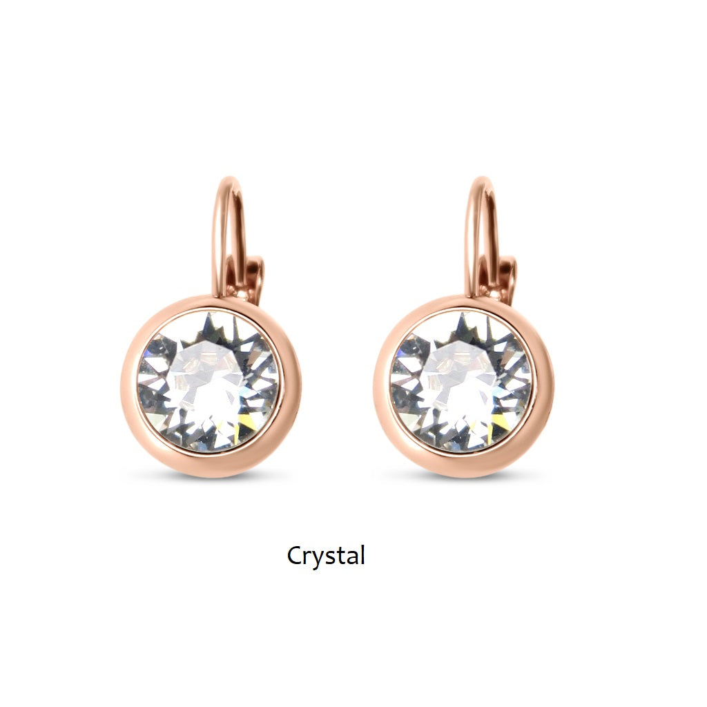 Clear Crystal Swarovski Stone in Rose Gold - French Clip Earrings