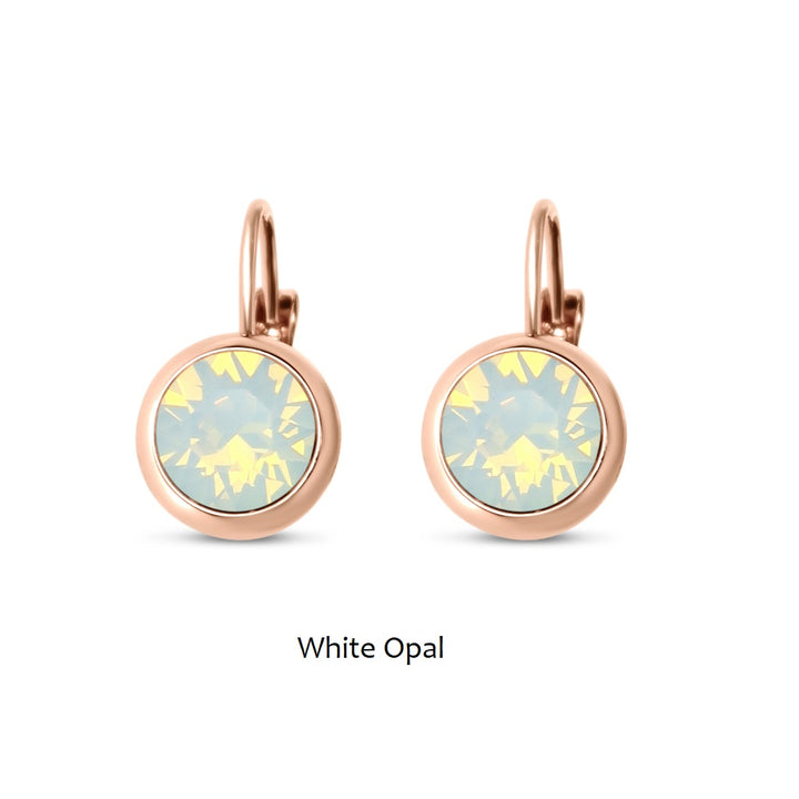 White Opal Swarovski Stone in Rose Gold French Clip Earrings