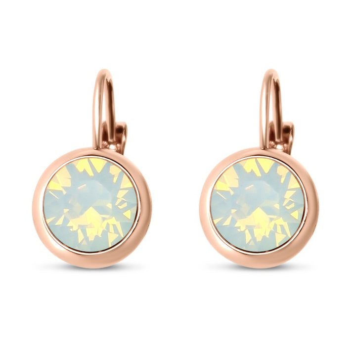 White Opal Swarovski Stone in Rose Gold French Clip Earrings