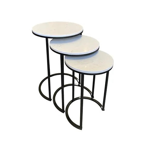 Plain Black Marble Side Tables Set of 3