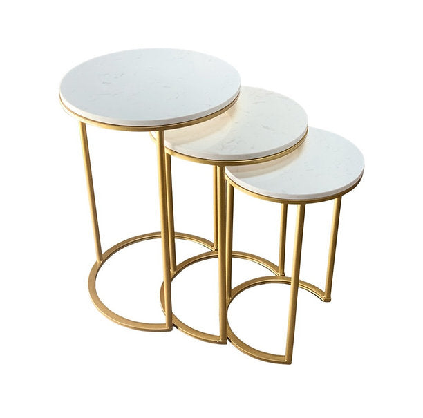 Plain Gold Marble Side Tables Set of 3