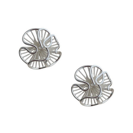Earrings - Abstract Petal Swirl - Silver