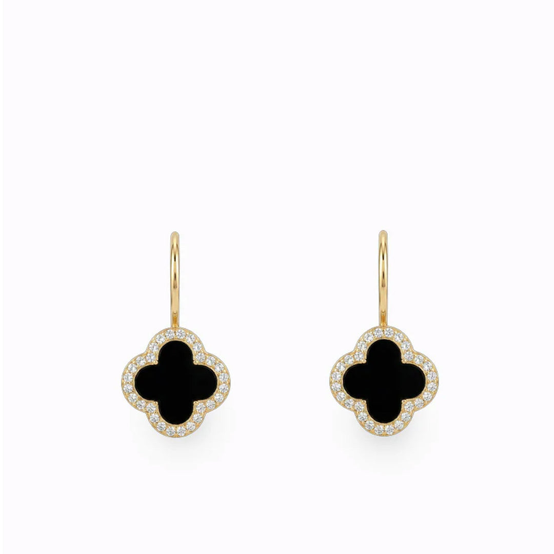 Earrings - Clover - Black Enamel - French Hooks