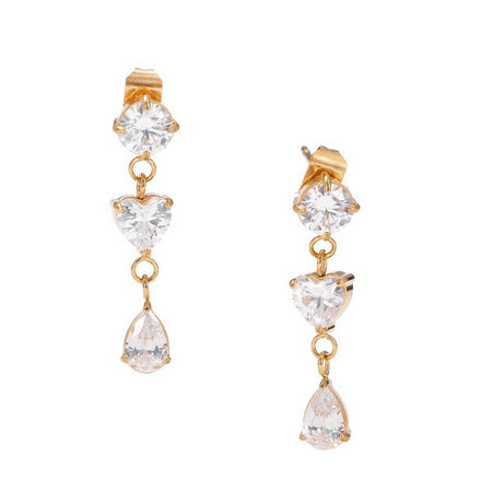 Earrings - Elegant Clear Crystal and Gold Drop