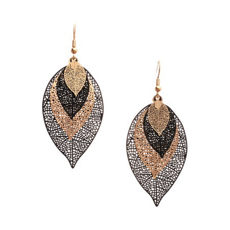 Earrings - Filigree Leaf - Two Tone