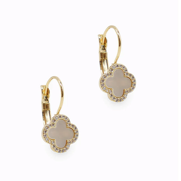 Earrings - Mother of Pearl Clover - French Hooks - White