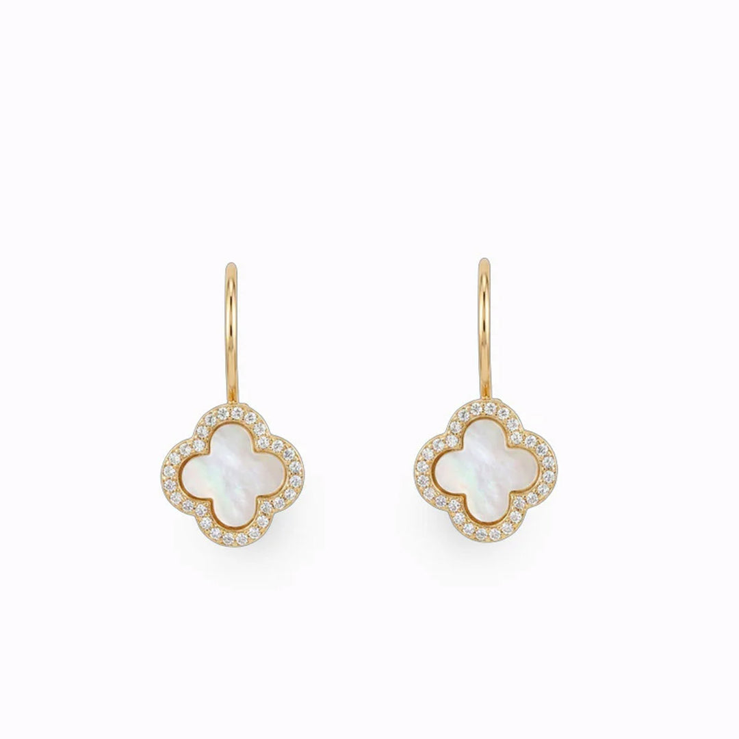 Earrings - Mother of Pearl Clover - French Hooks - White