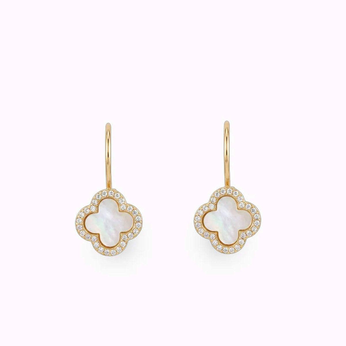 Earrings - Mother of Pearl Clover - French Hooks - White