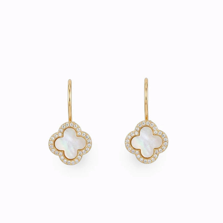 Earrings - Mother of Pearl Clover - French Hooks - White