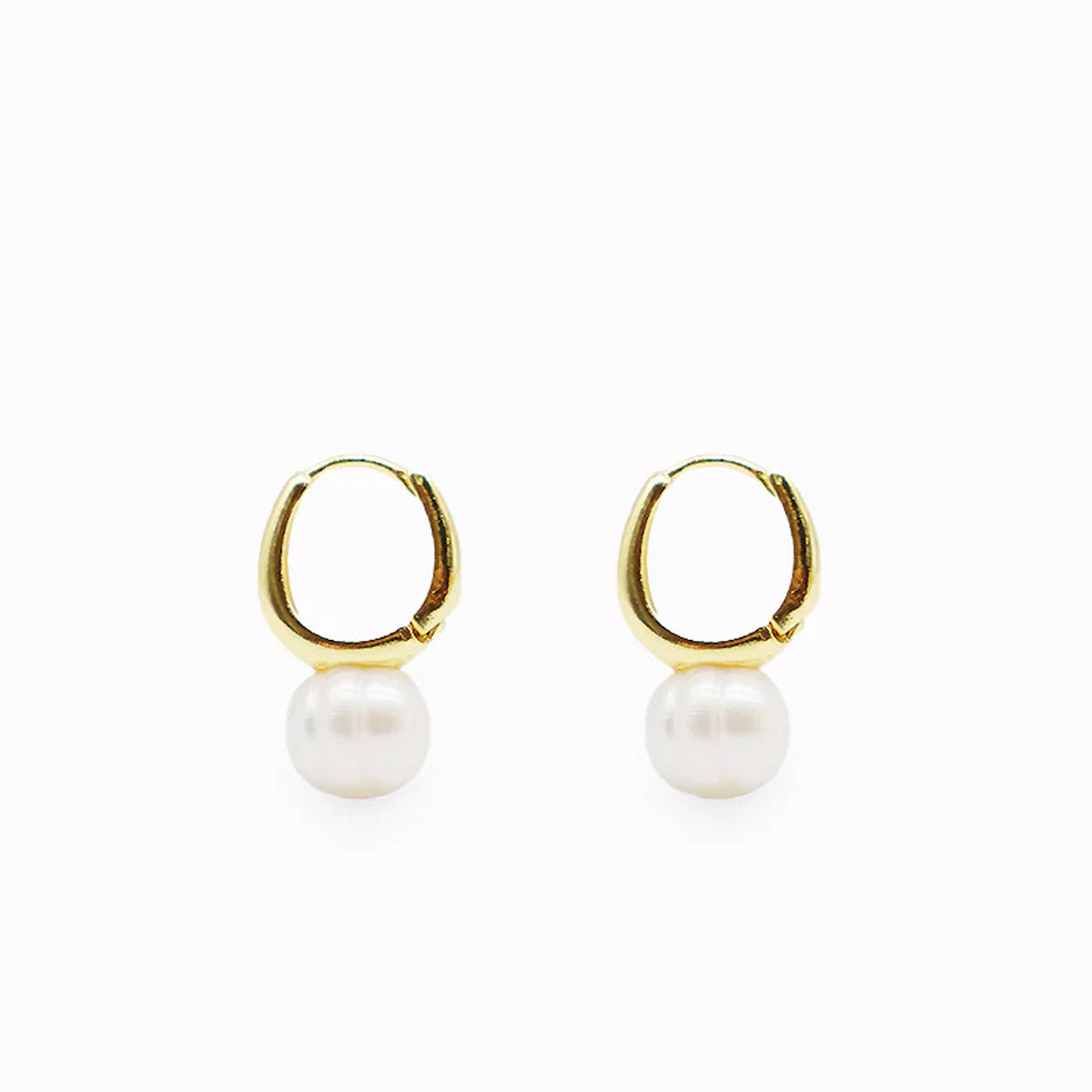 Earrings - Oval Pearl Hoops - Small