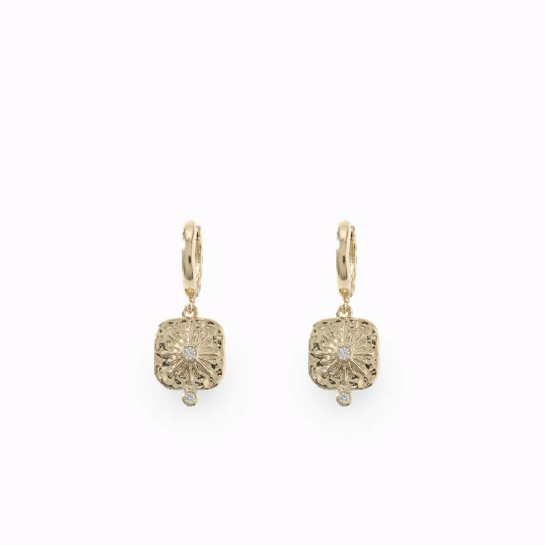 Earrings - Sunray Disk - Gold - Hoops