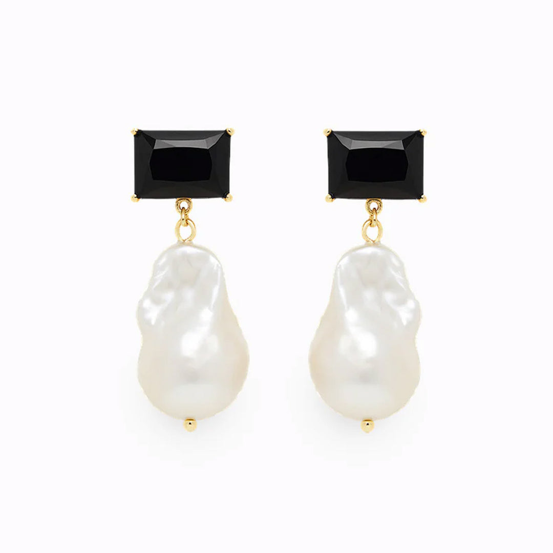 Earrings - Symposium Black Crystal and Pearl - Drop
