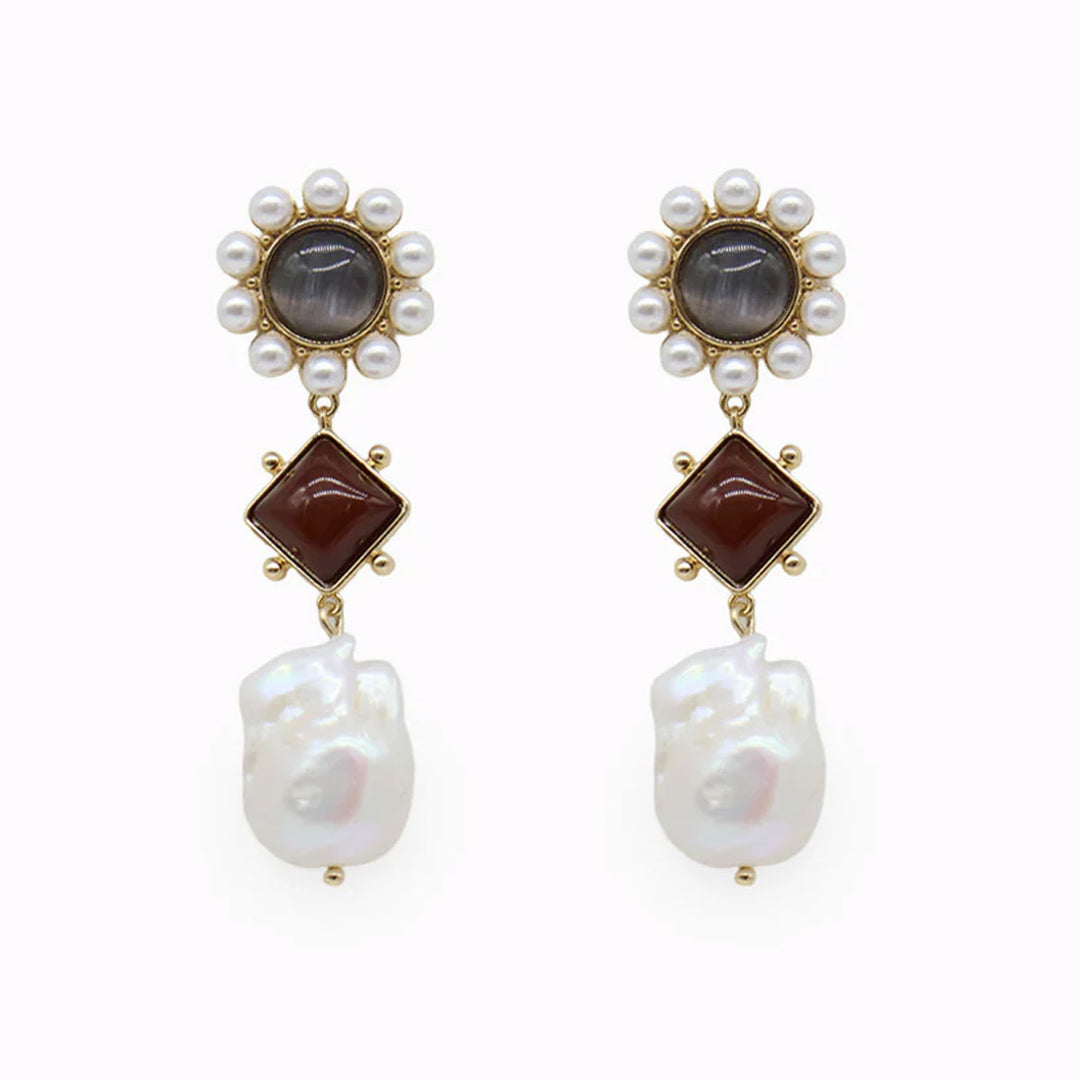 Earrings - Symposium Navy and Burgundy Pearl - Drop