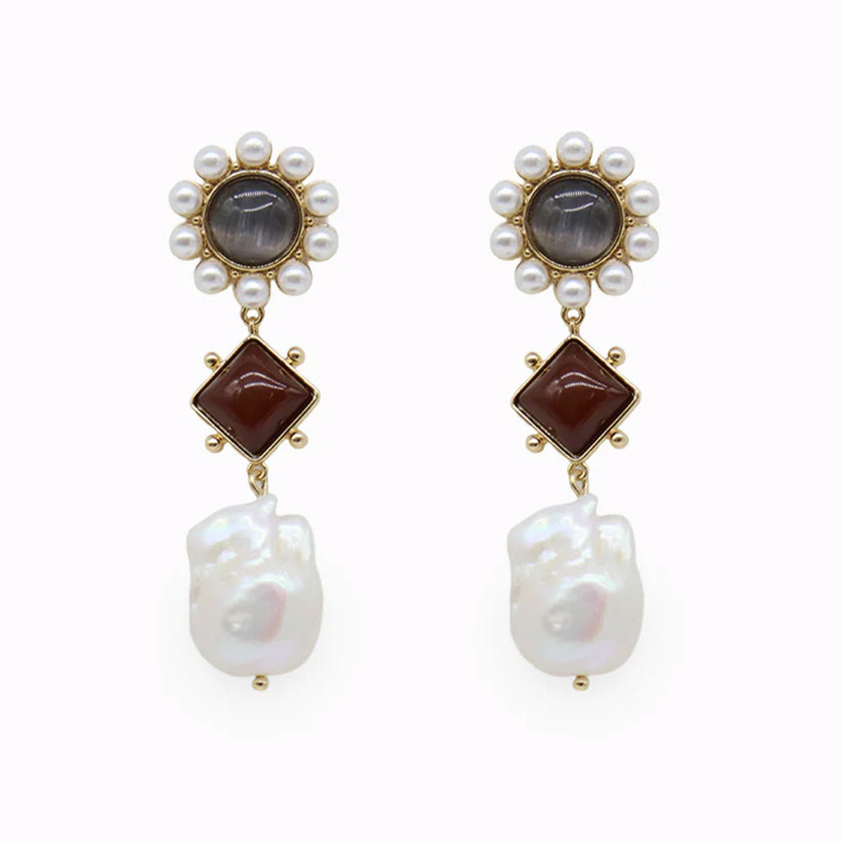 Earrings - Symposium Navy and Burgundy Pearl - Drop