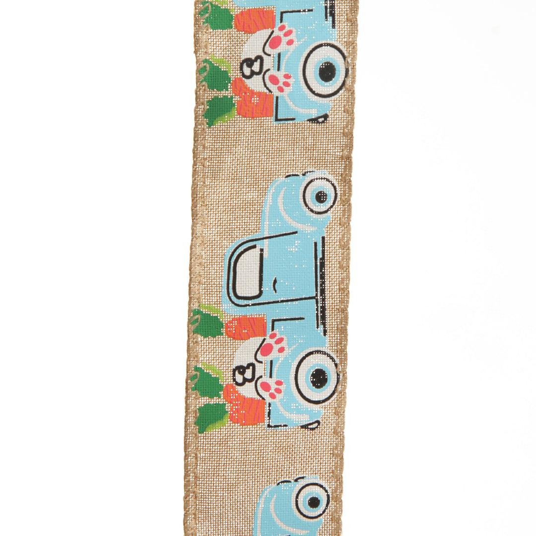 Easter Bunny and Truck Linen Wire Edge Ribbon - 4cm