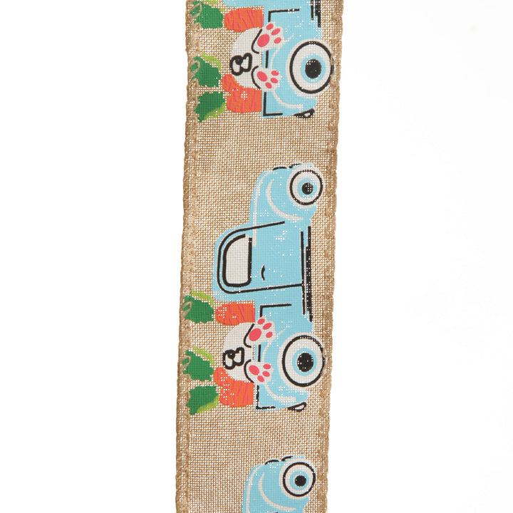 Easter Bunny and Truck Linen Wire Edge Ribbon - 4cm