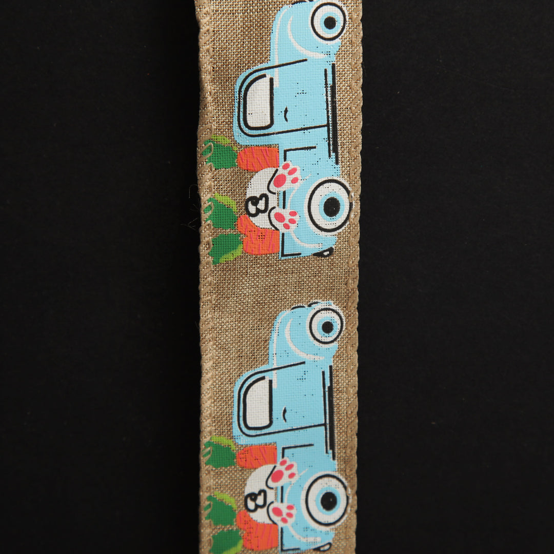 Easter Bunny and Truck Linen Wire Edge Ribbon - 4cm