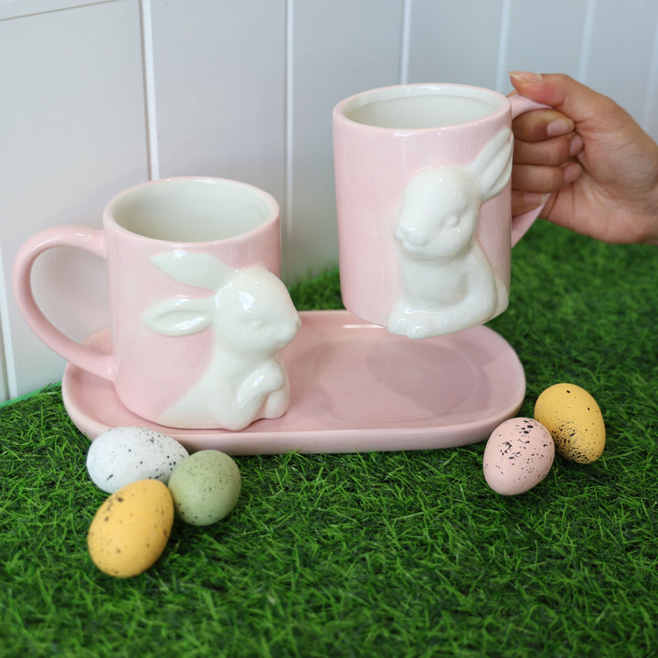 Easter Bunny Ceramic Mug Set of 2 - Jasper Pink