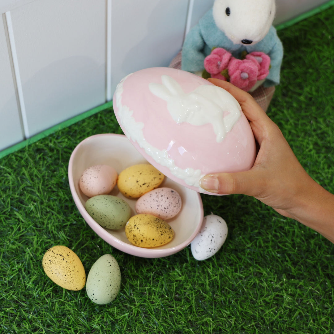 Easter Egg Shaped Ceramic Trinket Box - Jasper Pink
