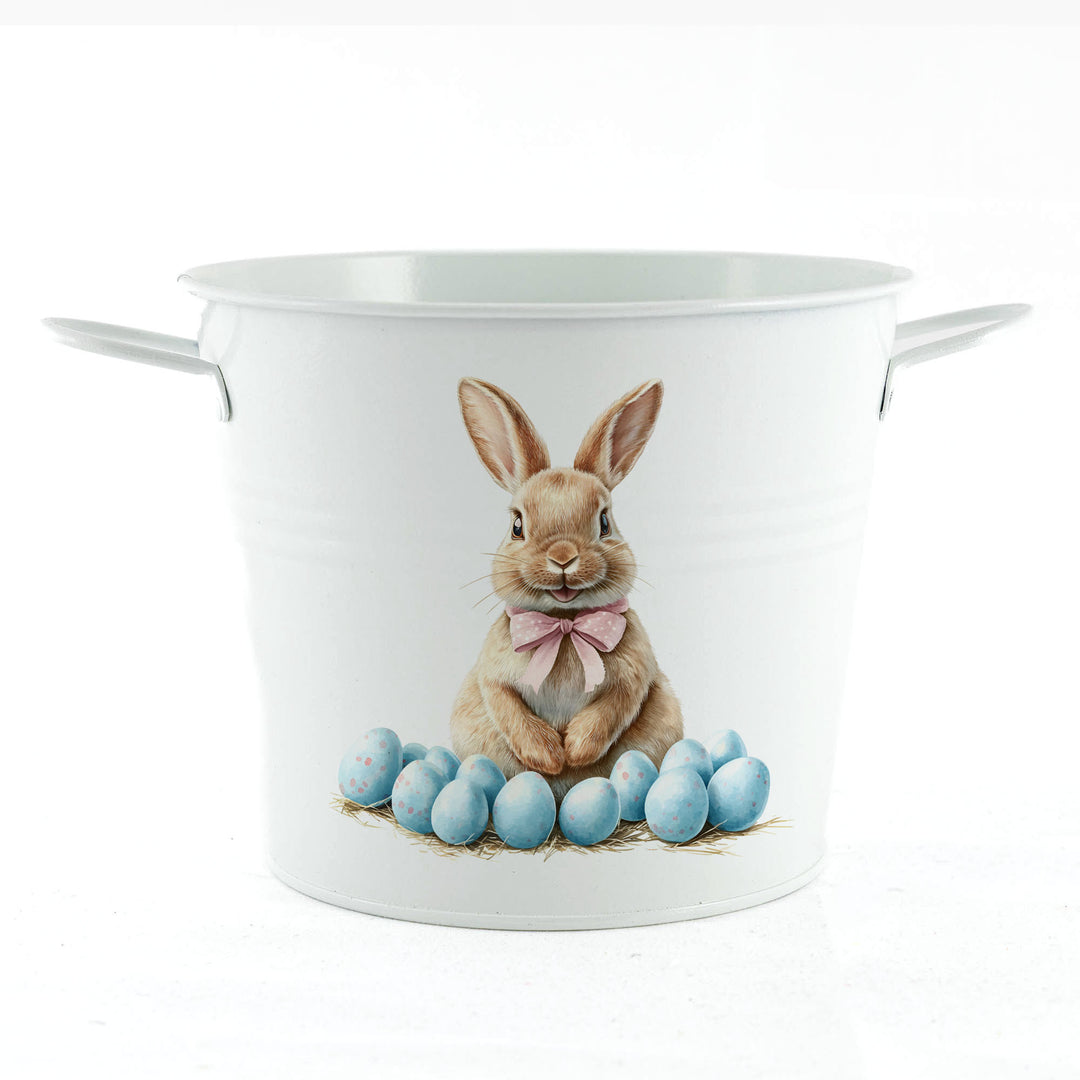 Easter Hamper Bucket - Sweet Sitting Bunny and Eggs