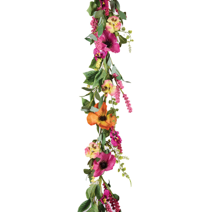Poppies and Pansies Flower Garland - Bright Pink and Orange 150cm(L)