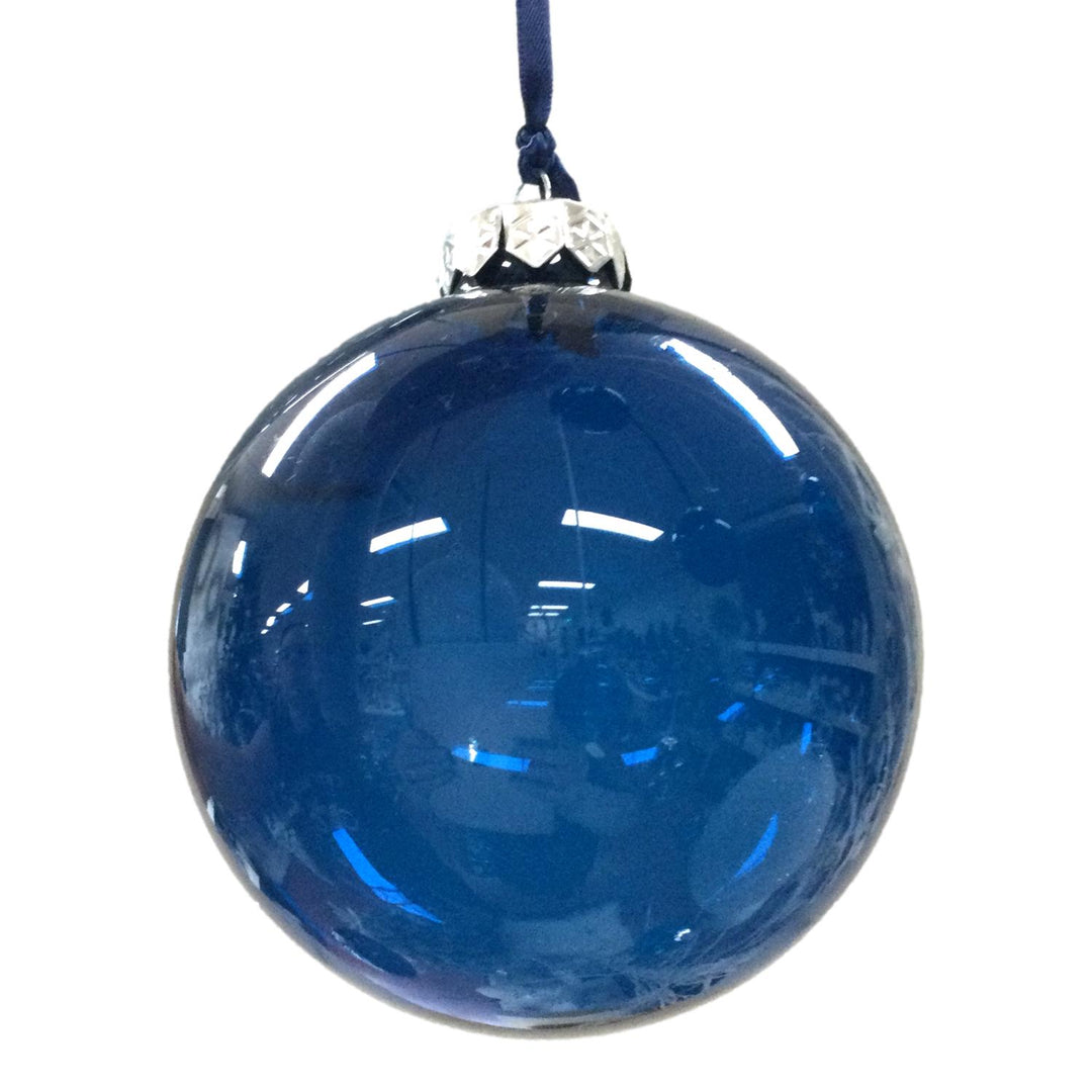 Elegant Blue Glass 10cm Bauble Collection - Set of 4